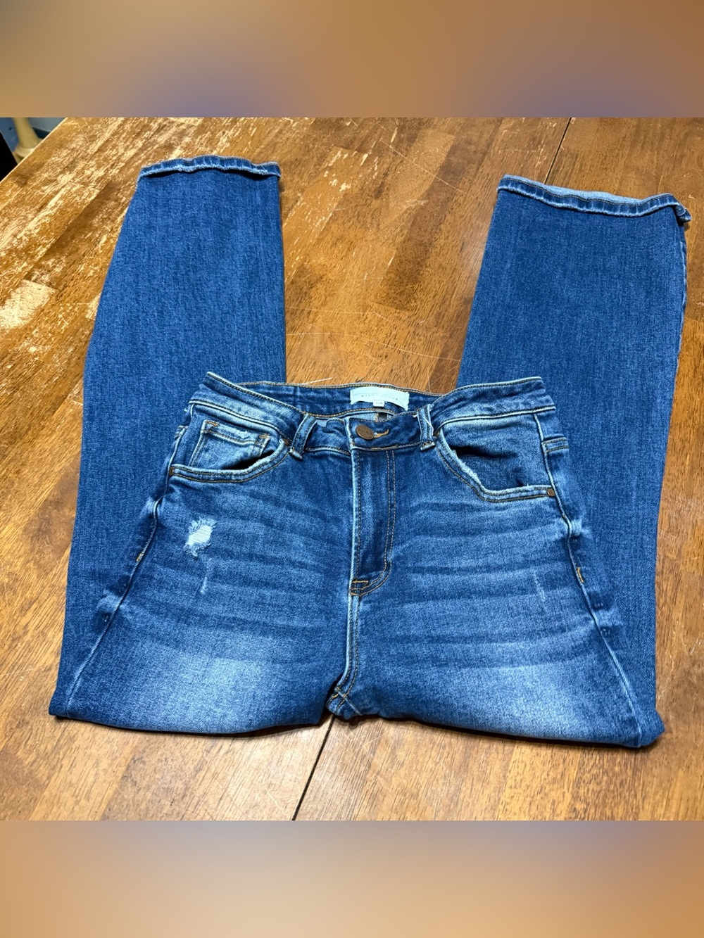 Risen Jeans Women’s 7/28 High Rise Wide Leg Flare Distressed Medium Wash Denim